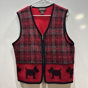 Requirements Women's Red & Black Sweater Vest Knitted Petite L Scottie Dog